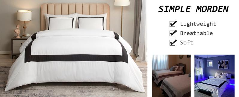 Product Introduction of Hotel Duvet Cover Set 3Pcs Microfiber Simple Line Style Bedding Set Ultra Soft Quilt Cover Set with Pillowcases, Navy, King 0