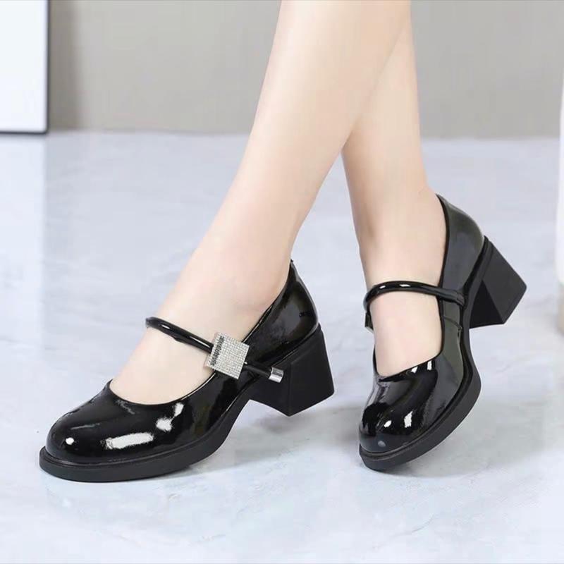 Chân gầy lùi 1 size Giày nữ oxforđ đế cao 5cm khóa vuông Đính Đá T1024 mã OX-03