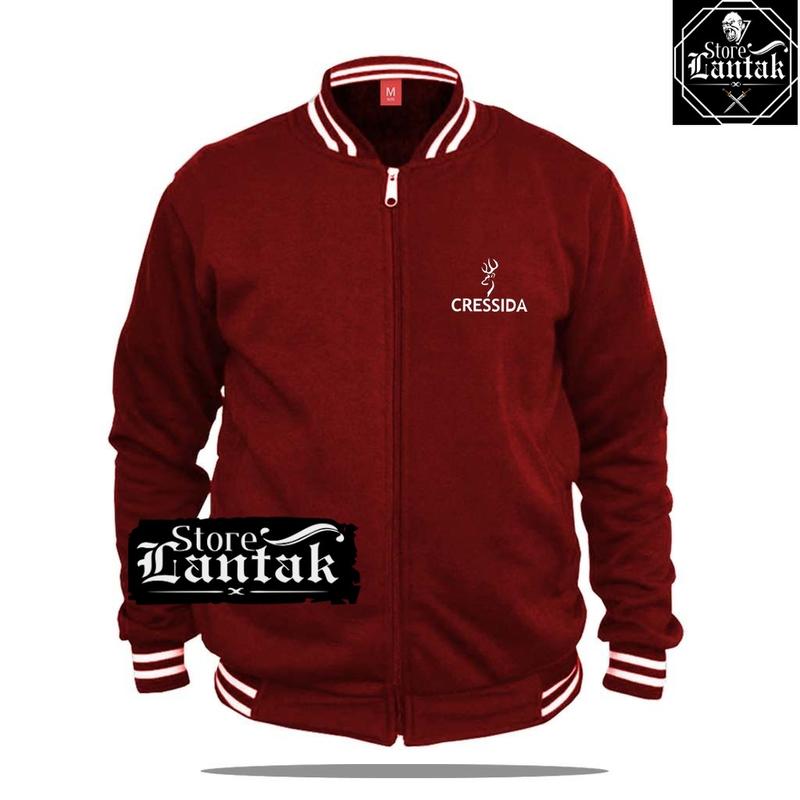 Varsity Resleting Cressida Keren  Text Putih Jaket Pria Wanita Keren Oversize Cewek Cowok Wanita Keren Oversize Cewek Cowok 0