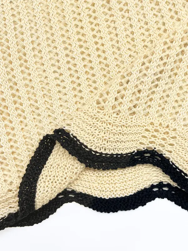 Women's Contrast Binding Sweater without Bottom, Casual Cap Sleeve Round Neck Knit Top for Summer, Fashion Women's Knitwear for Daily Wear 8