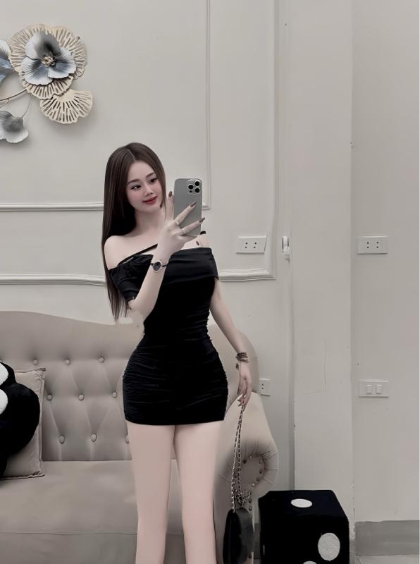 Product Introduction of Váy đầm body trễ vai nhún eo phối hoa siêu đẹp, váy body trễ vai dáng ngắn đi chơi đi tiệc vay 13