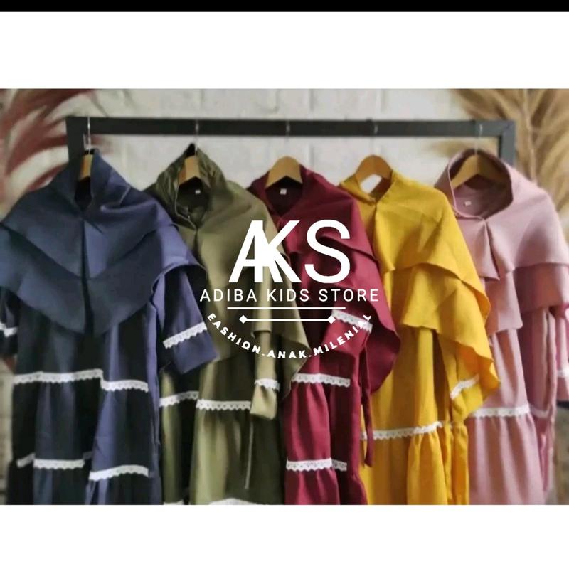 gamis renda anak usia 5sampai 12 tahun Kerudung Motif Muslim Nyaman Dress Syari Tanggung Baju Remaja 6