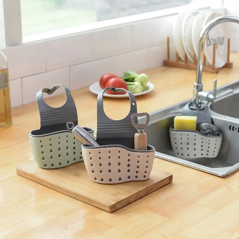 Giỏ dựng giẻ lưới 2 lớp rửa bát loại dày treo vòi nước bồn rửa Living C, chất liệu silicon rổ 2