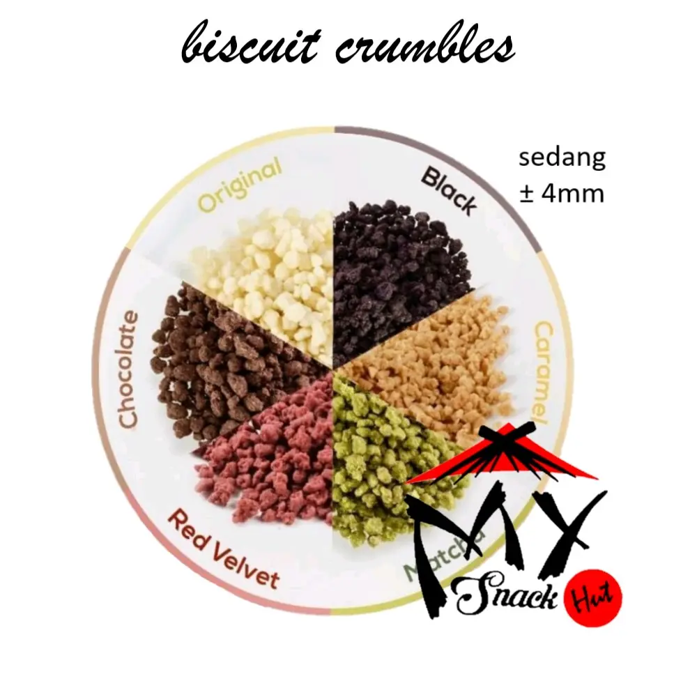 BISCUIT CRUMBLE 100GR REMAH BISKUIT MARIE TOPPING KELAPA RED VELVET MARI CARAMEL MATCHA KASAR HALUS