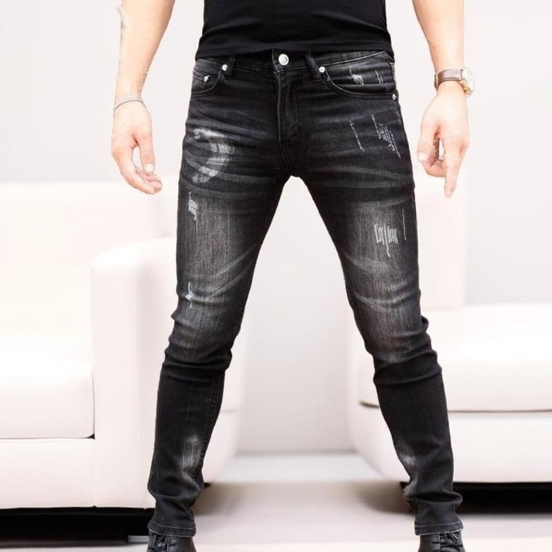 Quần jean nam màu đen xám kiểu rách trẻ trung co giãn, Quần bò nam NLyn-store QJ112 Menswear