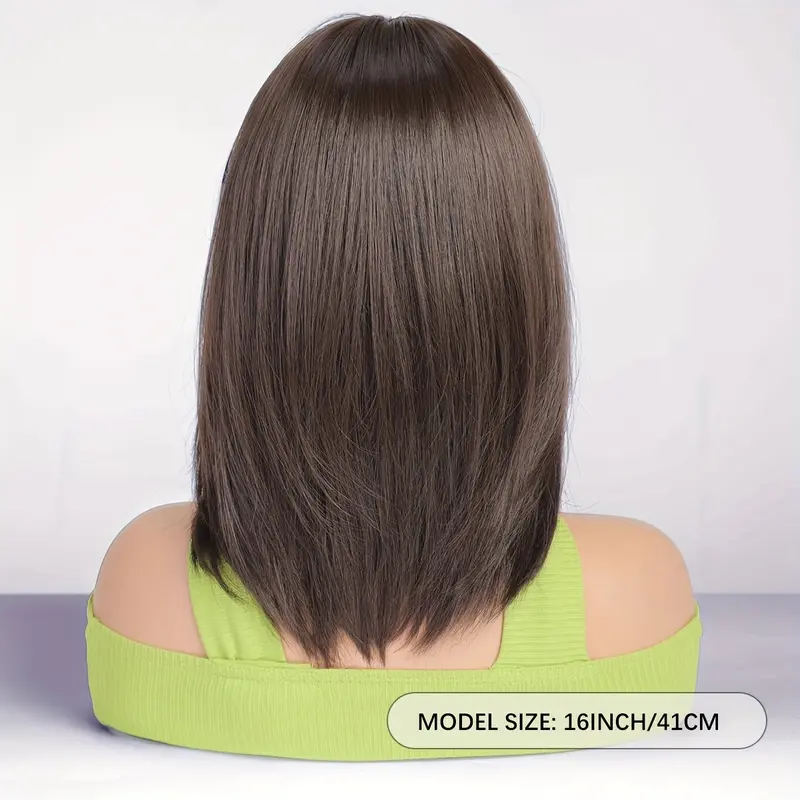 Medium-Length Wig for Women with Bangs, Off-Shoulder Hair, Age-Reducing Middle Part Wig, Full Wig 3