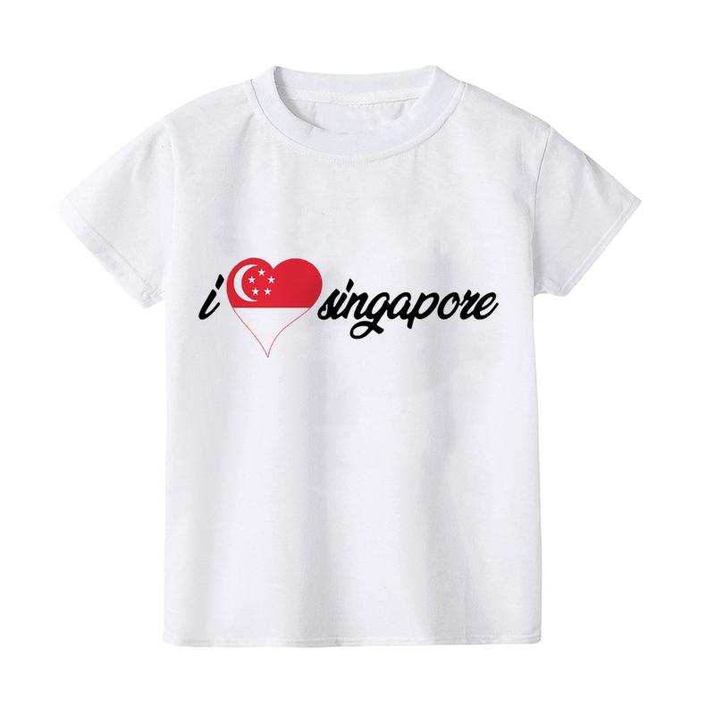 Product Introduction of Singapore National Day Celebration Children's T-shirt I LOVE SG Boys and Girls' White Celebration Festival Top 4