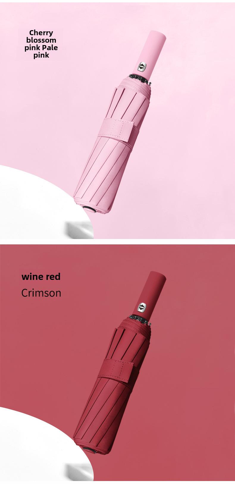 Product Introduction of Solid color three folding windproof umbrella coating Sun protection umbrella One key retractable automatic folding umbrella high appearance level selling women's and men's sunny umbrella  Uv Protection 14