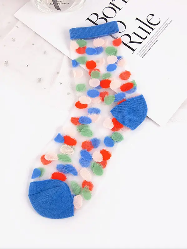 Women's 5 Pairs Contrast Mesh Sheer Crew Socks, Casual Fashionable All Over Print Socks for Daily Wear, Comfy Breathable Socks for Women 7