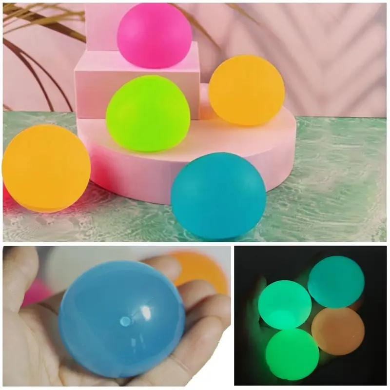 Đồ Chơi Giảm Căng Thẳng, Bóng Dính Phát Sáng, Giảm Căng Thẳng, Phát Sáng Trong Tường, Bóng Bóp Lỗ Thông Hơi, Màu Tối, Z7J7 5