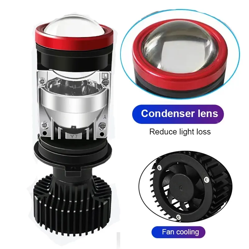 Sepasang 2PCSKemasan Baru Y7D Lampu Led Mobil Y6D Y8D Mini Projie H4 120 Watt 30000LM Super Bright H4 Mini Projector Lens Lensa Motor Mobil Headlight Headlamp-Sepasang Lampu Car 6