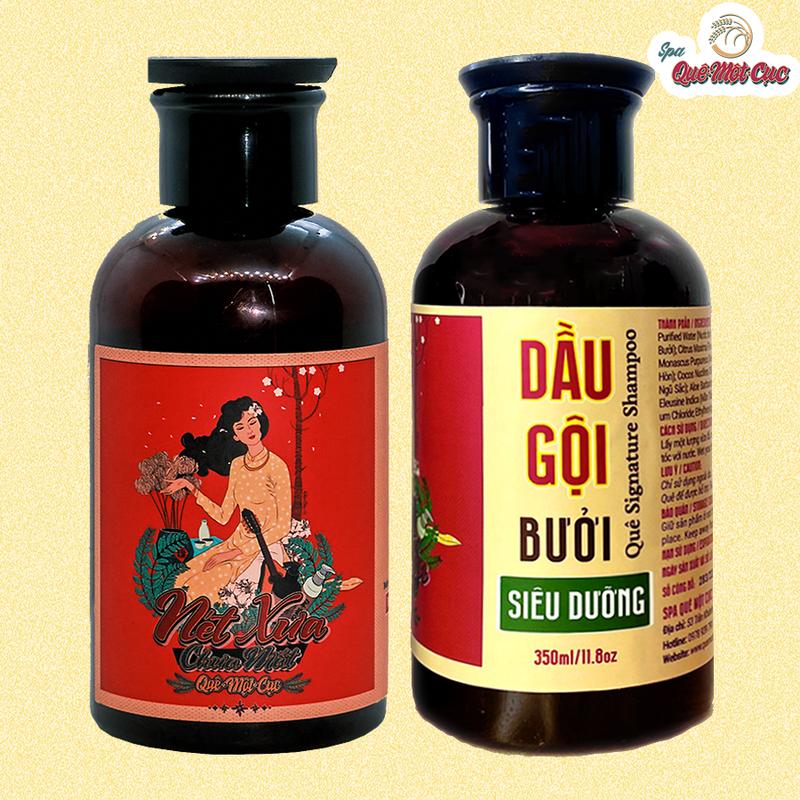 Dầu gội bưởi cô đặc, mọc tóc, chống rụng, dưỡng tóc, thảo dược liệu, thiên nhiên Quê Một Cục 350ml