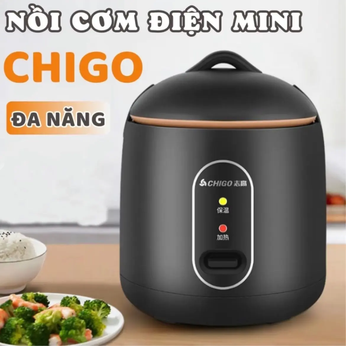 [TẶNG Ổ CHUYỂN ĐỔI] Nồi Cơm Điện Mini Chigo Dung Tích 0.8L,Nồi Nấu Đa Năng,Nấu Cơm Tiện Lợi Nấu Nhanh Tặng Ổ Chuyển Đổi 3 Chấu Sang 2 Chấu Coocker Nấu Ăn Cooker noicom dien