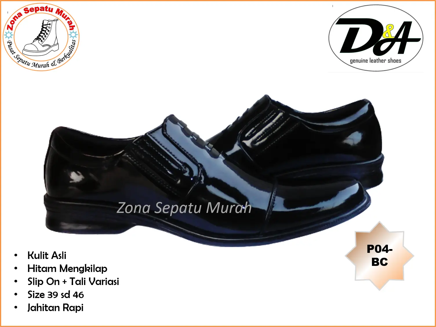 Sepatu pdh P04BC Kulit Asli Mengkilap tanpa semir Kerja Polri Hitam Shoes Pria
