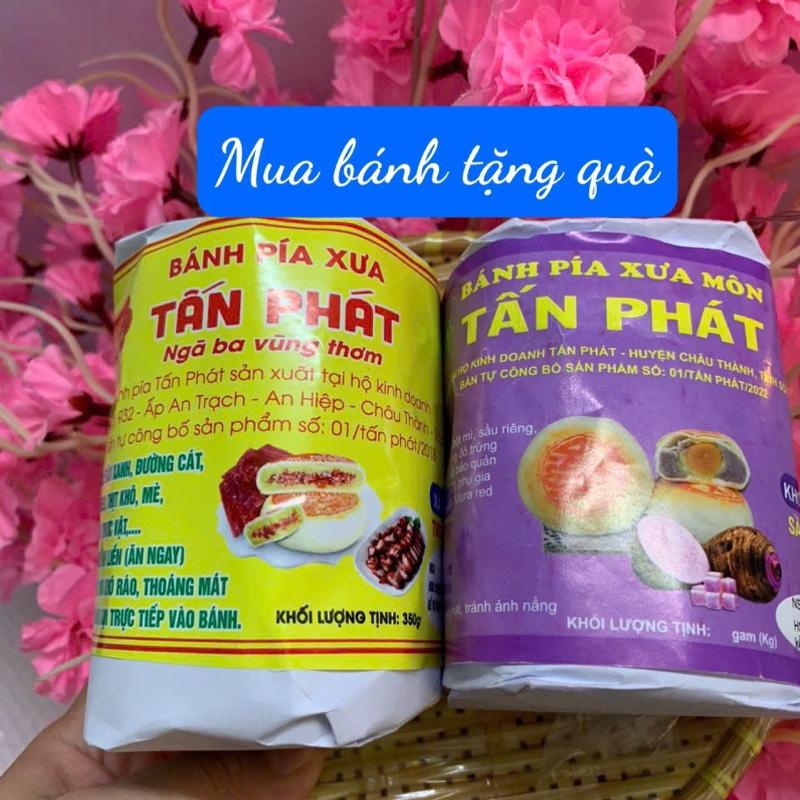 COMBO 2 CÂY BÁNH PIA ( MÔN SẦU RIÊNG TRỨNG- XÁ XÍU THỊT LAP TRỨNG ) gói giấy xưa TẤN PHÁT -1 cay :400 g :4 cai