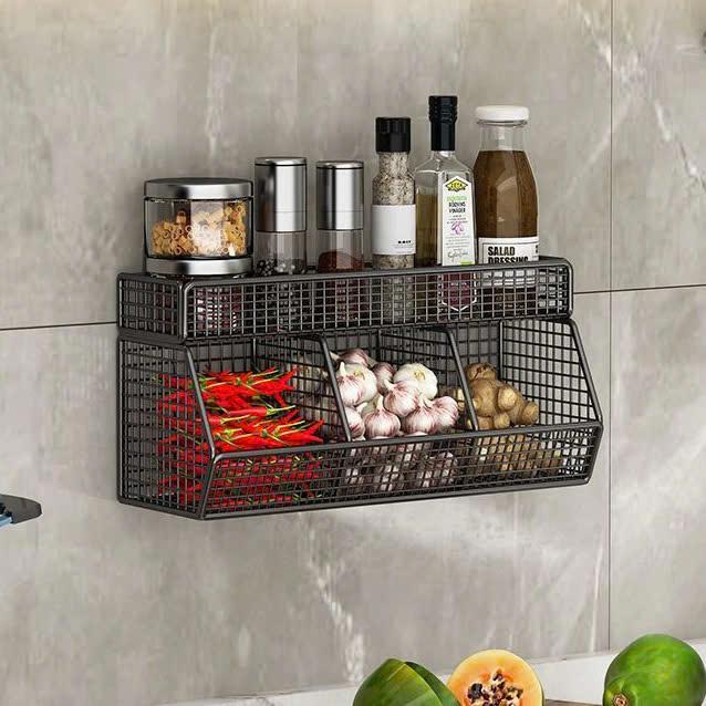 ( Tặng Miếng Dán ) Kệ Giỏ Đựng Hành Tỏi Dán Tường Kệ Đựng Gia Vị Gắn Tường Bếp Tiện Lợi Sơn Tĩnh Điện