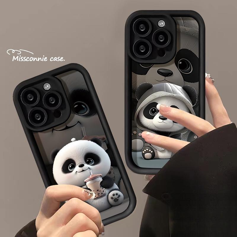 Product Introduction of Cute Cartoon Panda Angel Eyes Cartoon Phone Cover for Apple with Iphone 7 plus 11 14 15 13 12promax 8 6 Xr7 plus Xsmax Se 2020 Creative Panda Drink Milk Tea Black Tea Soft Cover16promax 16pro 16plus 16 37