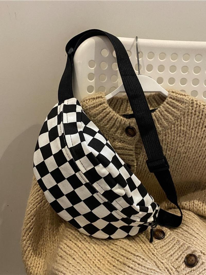 Product Introduction of Plaid Pattern Fanny Pack, Fashionable Zipper Crossbody Bag for Women & Men, Casual Trendy Versatile High-quality Daily Commuting Bag 2