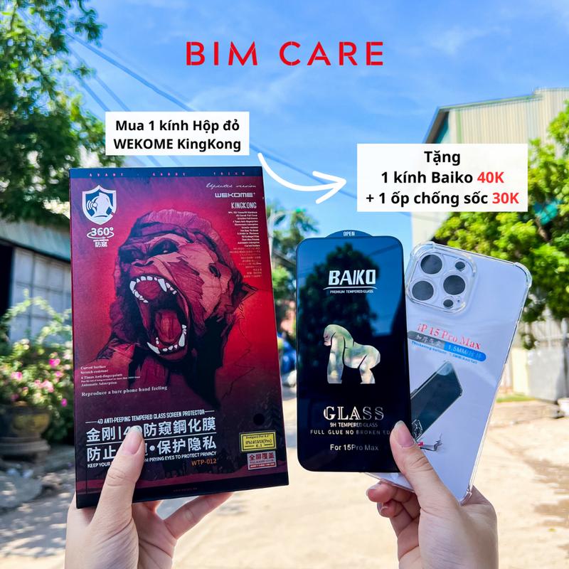 (Chống nhìn trộm) Kính cường lực KingKong HỘP ĐỎ fullbox chính hãng WEKOM dành cho iphone , chống nhìn trộm,TẶNG KÈM 1 kính cường lực baiko 40K + 1 ốp chống sốc 30K, BIMCARE Kem