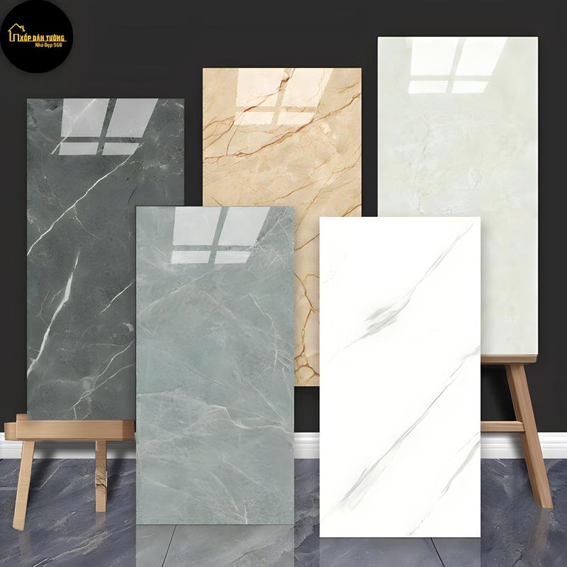 Combo 100 Tấm PVC Gỉa Vân Đá Ốp Tường Siêu Tiện Lợi Đã Có Sẵn Keo Dán KT 60*30cm ốp nhựa đá trắng 053 chống cháy Vietnam Hấp thụ âm thanh miếng dán tường  giả