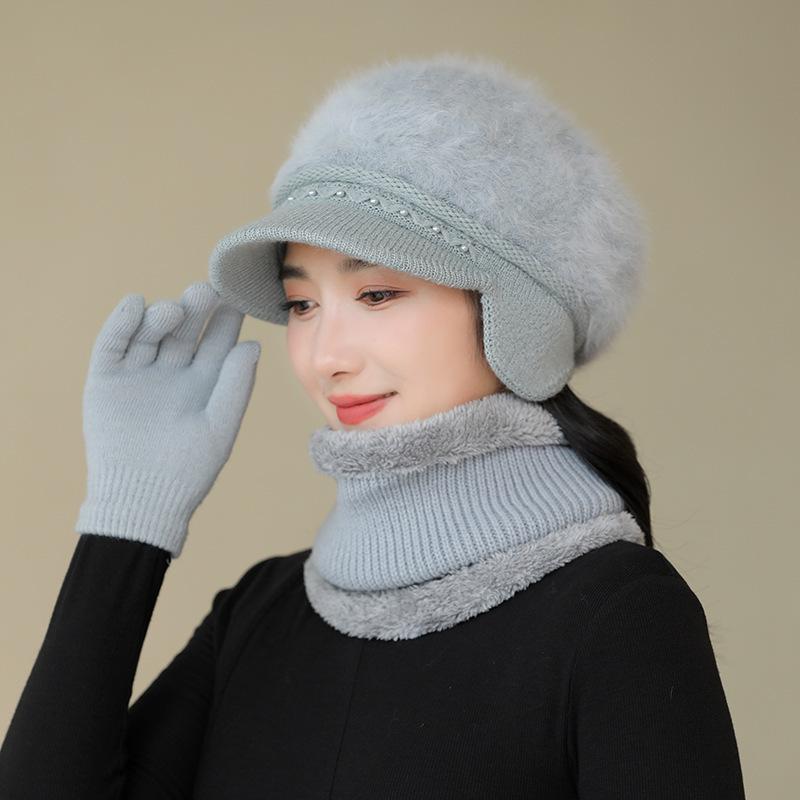 Mũ Lông Thỏ, Trung Người Già Và Cao Tuổi, Nữ Mùa Thu Và Mùa Đông, Phong Cách Phương Tây Dễ Phối Đồ Mũ Dệt Kim Mỏ Vịt, Ấm Áp Với Miếng Bông Tai Nhung, Mũ Len 8
