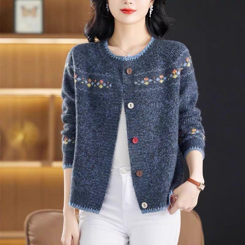 Áo Cardigan Dệt Kim Sợi Hoa Cho Mẹ, Phong Cách Mới Mùa Xuân Và Mùa Thu, Dành Cho Phụ Nữ, Dáng Rộng Vừa Vặn, Áo Khoác Len Trẻ Trung, Áo Dệt Kim Ngắn, Áo Mặc Bên Ngoài Hợp Xu hướng 3