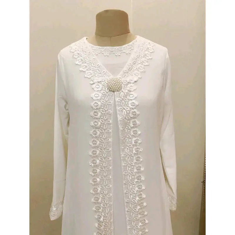 RAISA DRESS/Gamis putih tulang kekinian lebaran/ Busana Muslim Umroh Haji / Baju Gamis Putih /Gamis Wanita Lebaran / Gamis Putih Tulang Ceruty Renda 1
