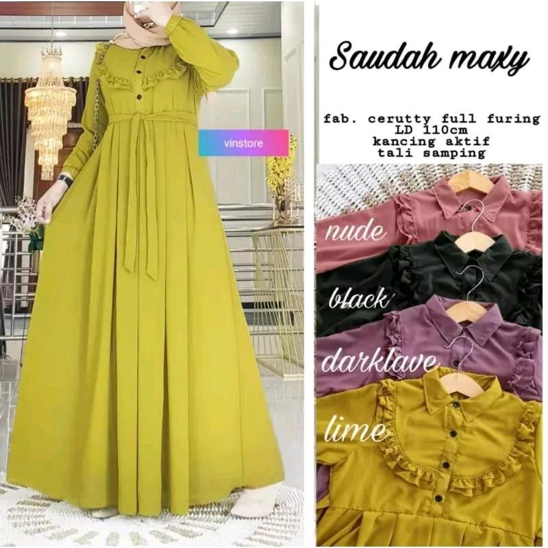 Gamis Cringkel Terbaru 2025 Lebaran Model Saudah Maxy Rempel Dada Kancing Muslim Dress Crinkle Wanita Remaja Mewah 0