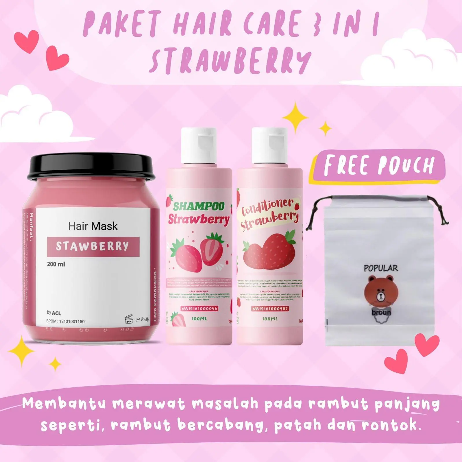 Lucky - Paket Hair Care 3in1 Free Pouch / Hair Mask Shampo Conditioner / Paket Hair Mask Isi 3 pcs Hair Treathment