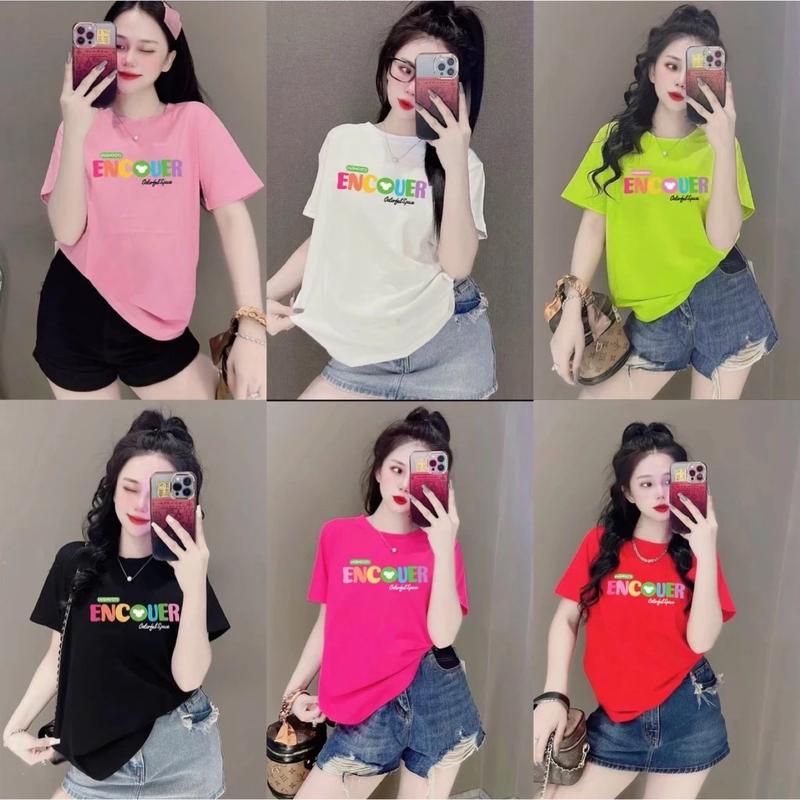  Áo Thun Thái Nữ FORM VỪA ,FORM RỘNG 40-75kg cotton  Cổ Tròn Mềm Mịn Mát  MÃ A41   Voi Women Top Trắng Sen Voan 