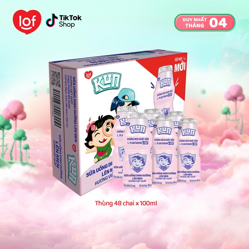 Sữa chua uống KUN dinh dưỡng lên men vị việt quất thùng 48 chai x 100ml-LS