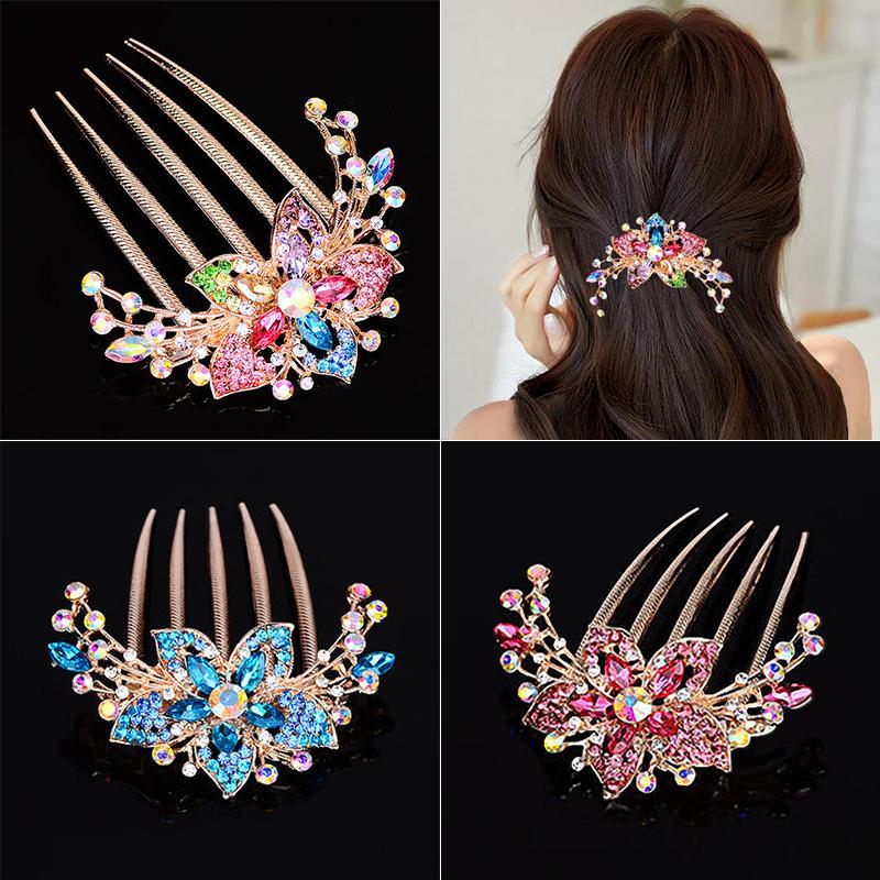 Kẹp Răng Lược Đính Đá Hoa Sang Trọng Phong Cách Hàn Quốc