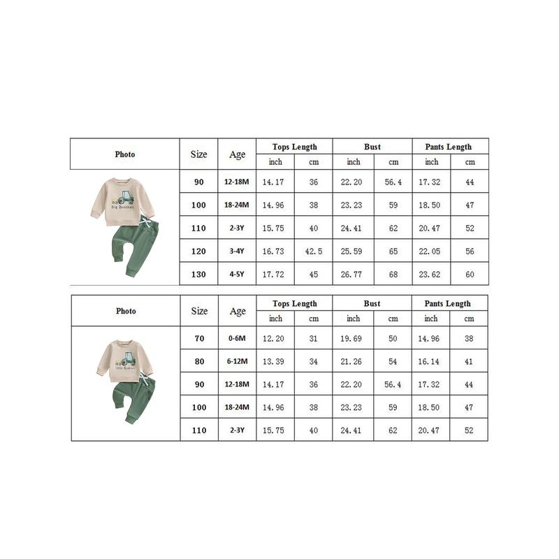 Product Introduction of Boys Autumn 2PCS Outfit Sets Long Sleeve O Neck Letter Tractor Print Tops Solid Color Pants Sets 0