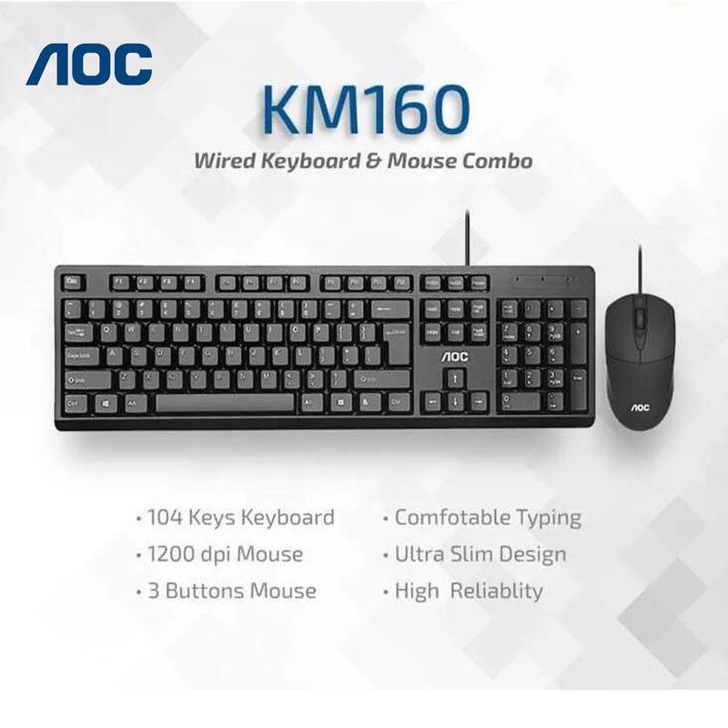 Original AOC KM160 Wired Keyboard + Mouse Combo Set, Office Computer ...