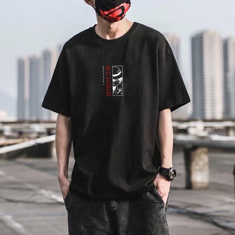 Kaos Spot summer top New Straw Hat One Piece ONEPIECE Anime Tshirts  Luffy shirt Print Pattern Tide Brand Trendy Loose Top Short Sleeve T-shirt round neck oversized shirt  for men 5