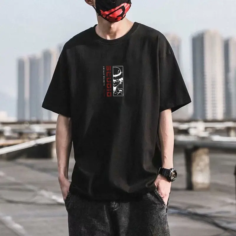 Kaos Spot summer top New Straw Hat One Piece ONEPIECE Anime Tshirts  Luffy shirt Print Pattern Tide Brand Trendy Loose Top Short Sleeve T-shirt round neck oversized shirt  for men 5