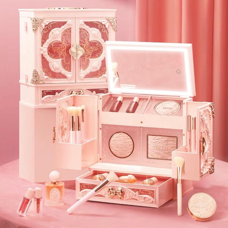 { Quà tặng bạn gái} Bộ trang điểm TMD040 VIP Meiju màu hồng 13 món - Nữ, Women set Cushion Mascara Mỹ Phẩm Son Môi Perfume Kem Lót   Cosmetic Son Kem