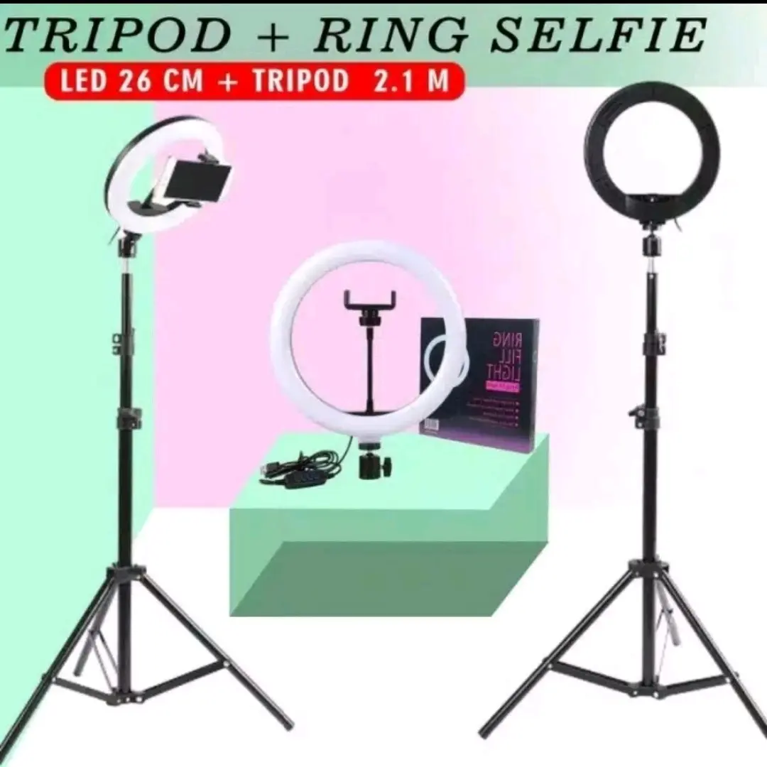 ( Aceh ) Ringlight 26cm tripod holder Hp 3 mode lampu
