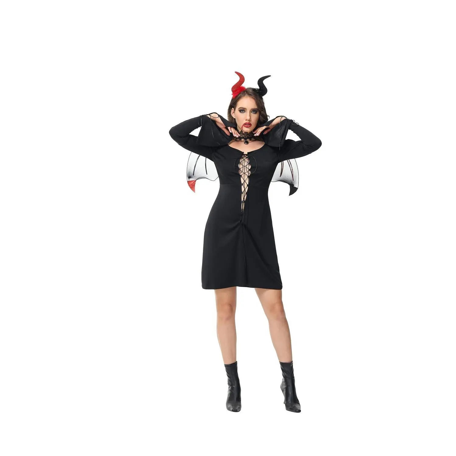 H150 kostum halloween dress black devil tidak termasuk sayap & bendo