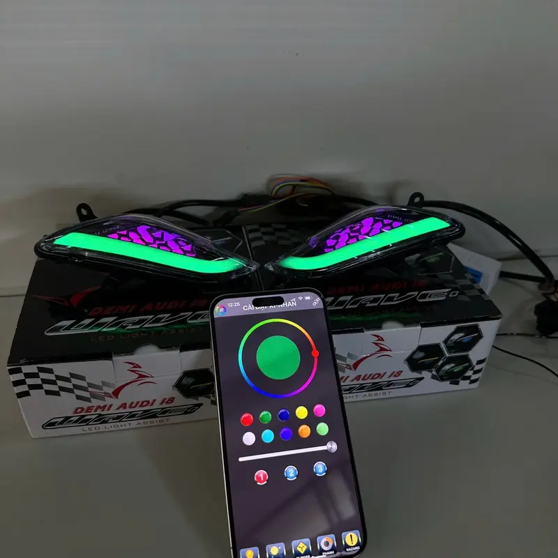 CỤM LED XI NHAN TRƯỚC AUDI I8 đổi màu qua app lắp cho wave (50-100-110) bảo hành 6 tháng 2