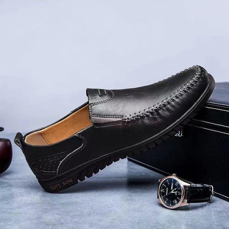 Product Introduction of Men's Shoes 2024 New British Spring and Autumn Summer Soft Bottom Wild Business Slip-on Four Seasons Peas Casual Leather Shoes Footwear Boy Comfort Flat 2