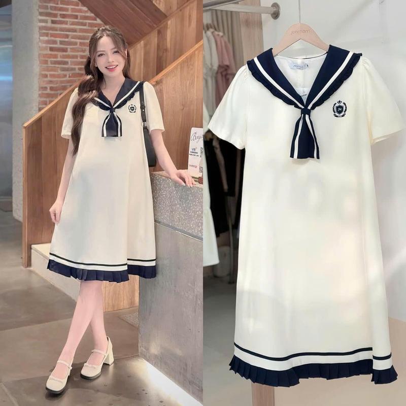 Đầm Bầu Coton Umi Cổ Nơ xinh Chất sịn Co Dãn 4c váy bầu váy xuông váy mặc nhà cho bầu Nữ Women Dress Đen