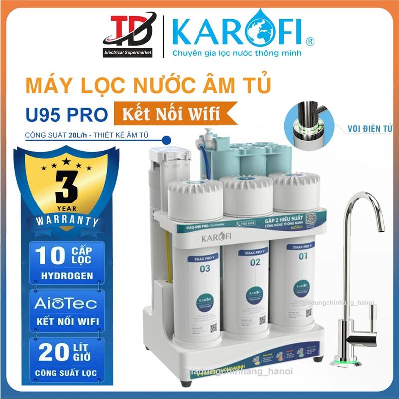 Máy Lọc Nước Để Gầm KAROFI KAQ-U95 PRO, 10 Lõi Cao Cấp, Vòi Led Điện Tử, Kết Nối Wifi, BH Tại Nhà 3 Năm