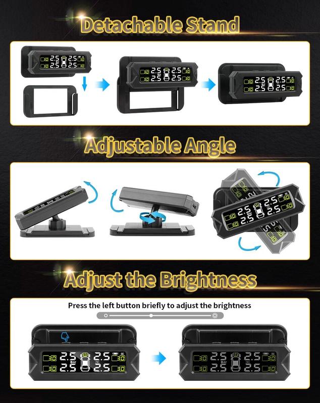 Product Introduction of 【SKIT】Car TPMS Tire Pressure Monitoring System And Time Display w/ Mounting Bracket, TPMS External Sensor, TPMS Internal Sensor, English Voice/Beep Alert,  TPMS Tyre Pressure Monitoring System, TPMS For Car Solar, Tire Pressure Gauge, Tire Pressure Sensor 8
