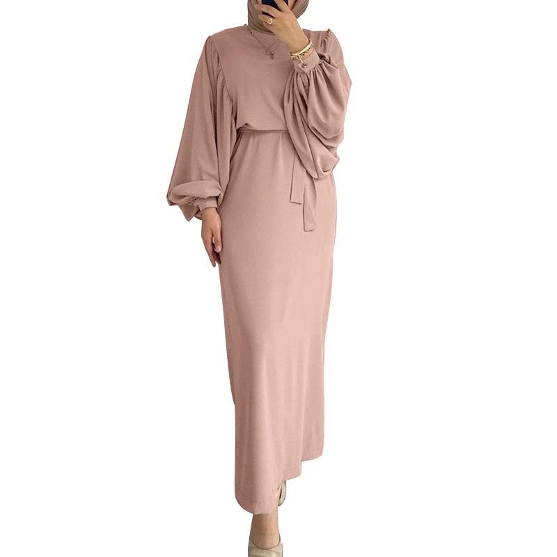 Product Introduction of Solid color long sleeved casual Muslim dress, robe, robe, dress, dignified and elegant 3