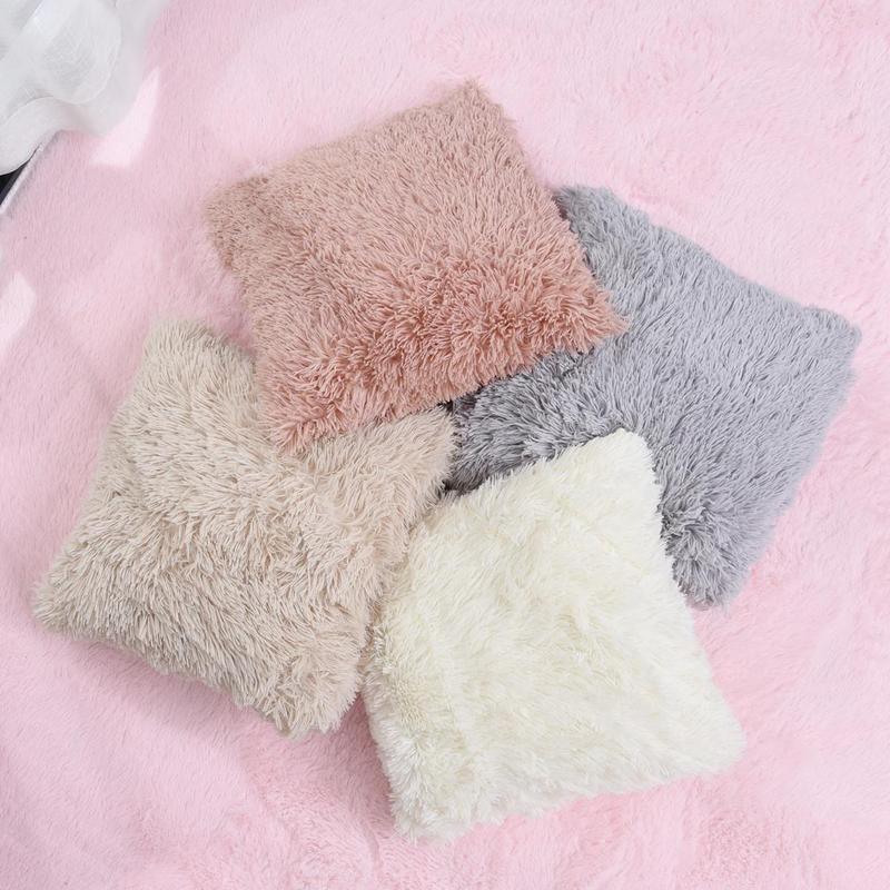 Soft Solid Fluffy Cushion Cover, 1 Count Square Soft Decorative Cushion Cover Without Filler For Home Sofa Chair 6