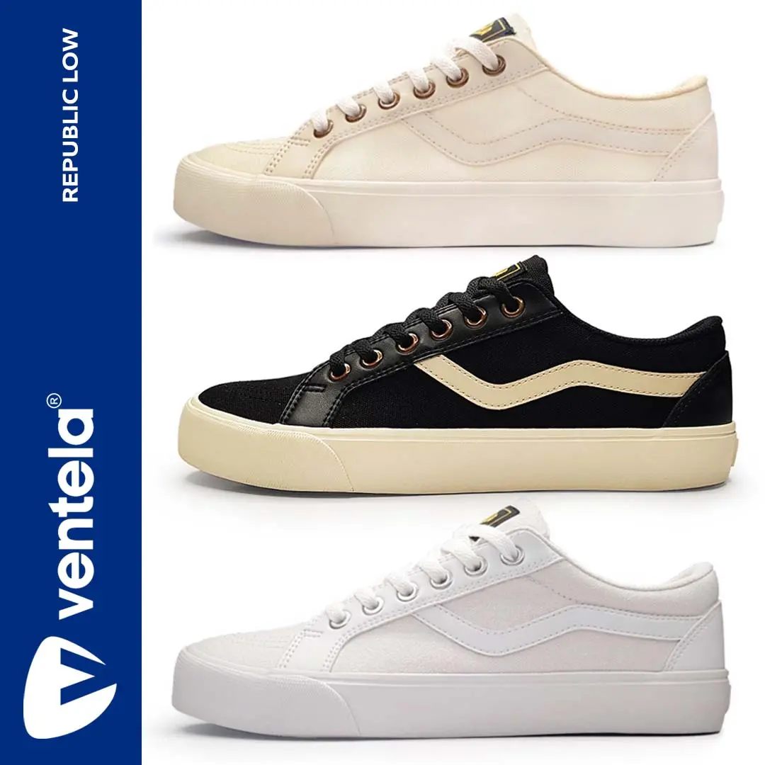 VENTELA REPUBLIC LOW BLACK NATURAL / CREAM / WHITE - SEPATU PRIA / WANITA CANVAS CASUAL SHOES