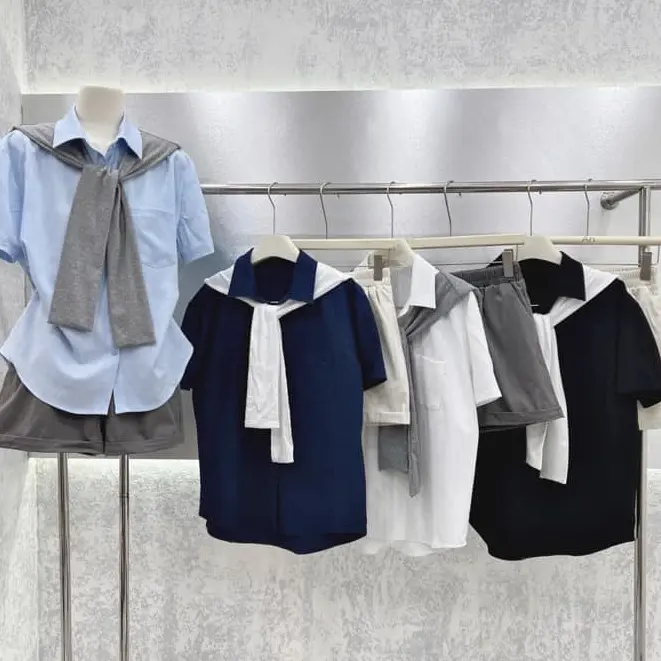 Set áo sơ mi khăn kèm quần form rộng chất đẹp. Set 3 món đi học đi chơi cực trẻ trung.