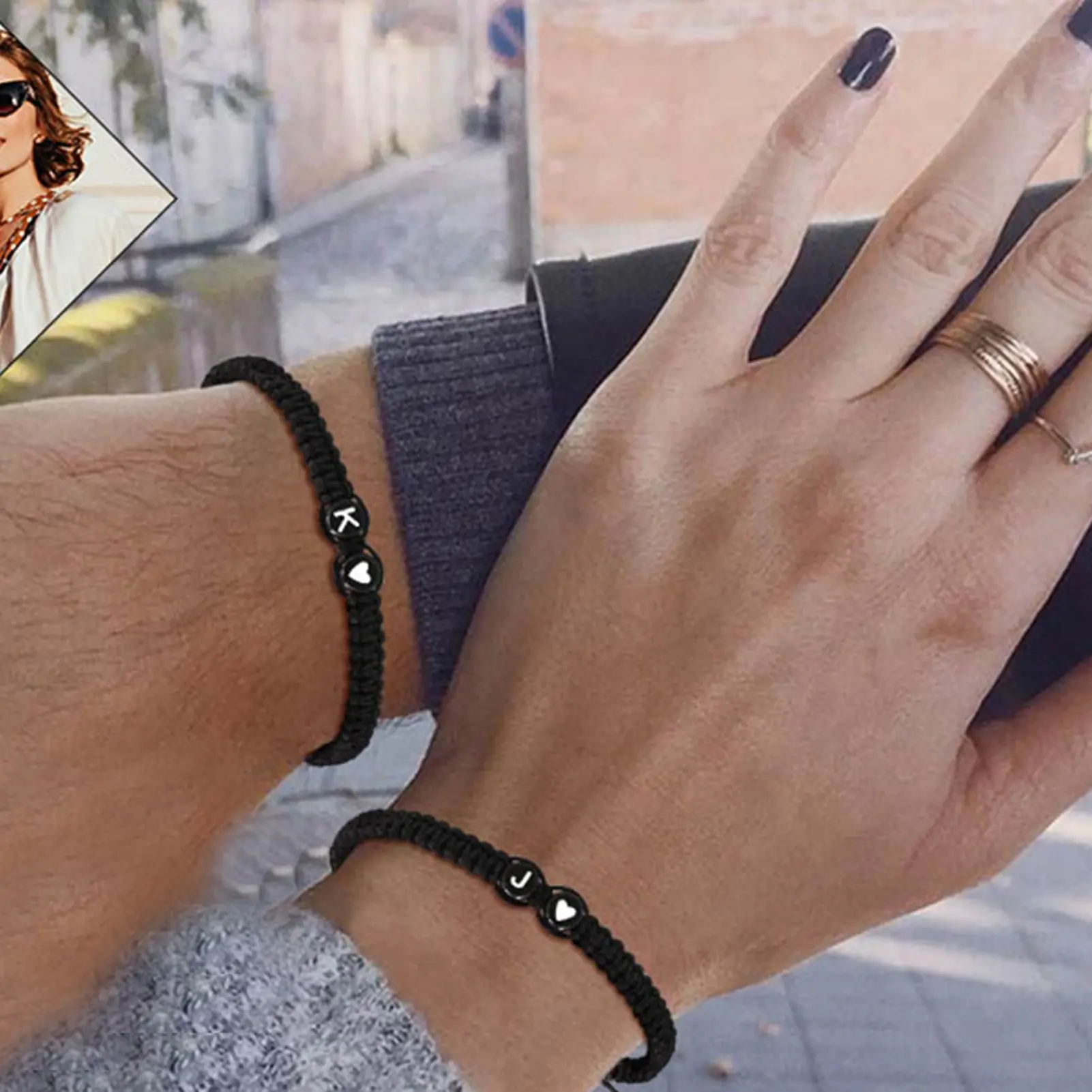 Ruitazd Unisex Bracelet 26 Letters Heart Rope Adjustable Handmade Couple Bracelet for Daily Wear