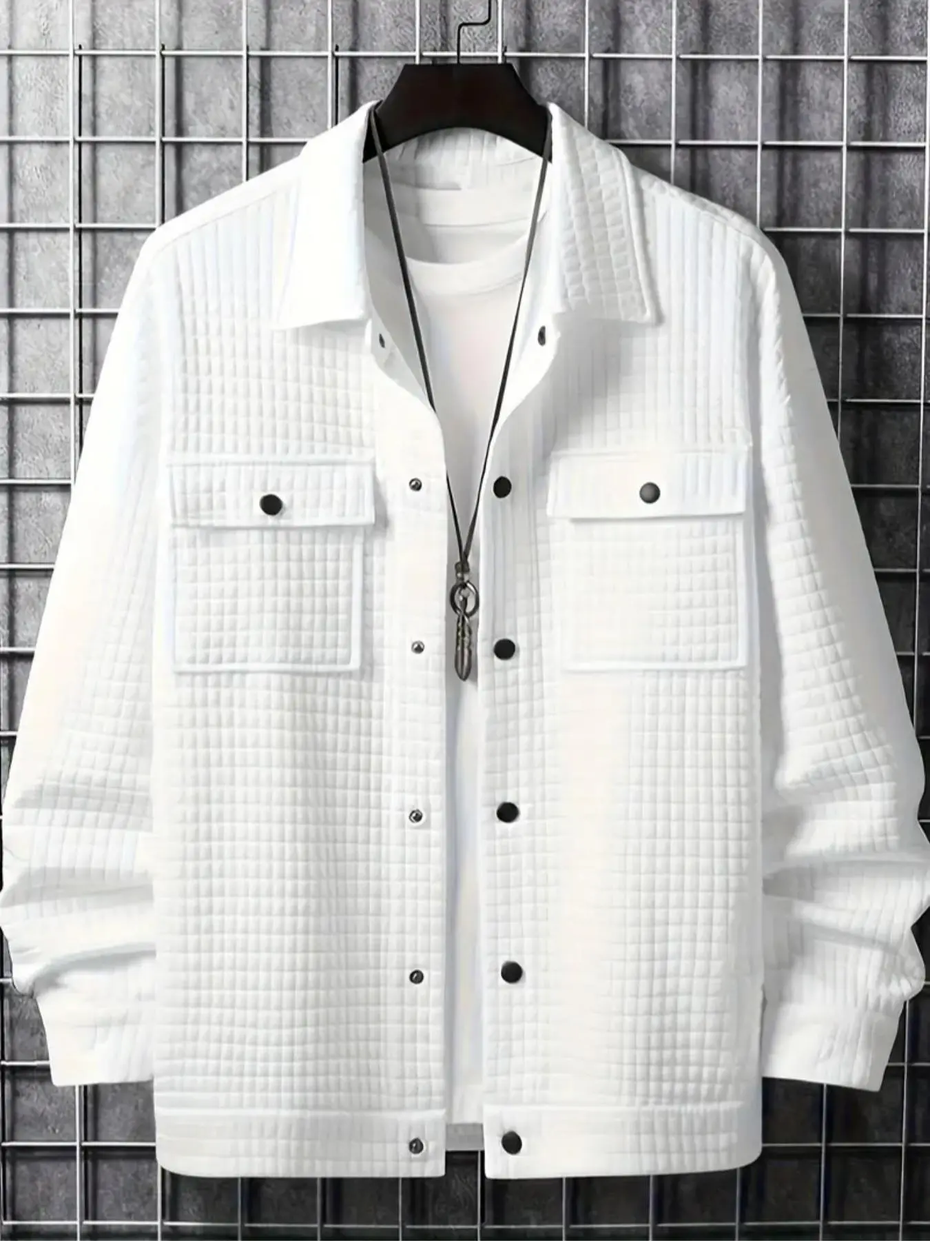 Men's Regular Fit Waffle Button Pocket Shirt, Casual Long Sleeve Collared Top for Spring & Fall, Fashion Men's Clothes for Daily Wear